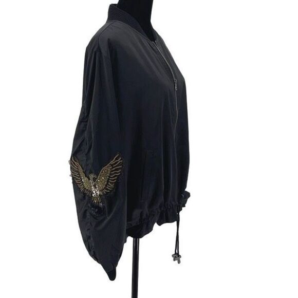 NU Denmark‎ Womens Sequined Eagle Full-Zip Bomber Jacket Black Large - Picture 3 of 14